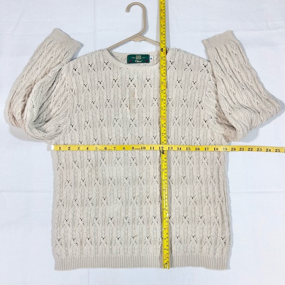 Vtg 90s Orvis Womens M Fisherman Cable Knit Pullover Sweater 100% Cotton Cream - Picture 4 of 7